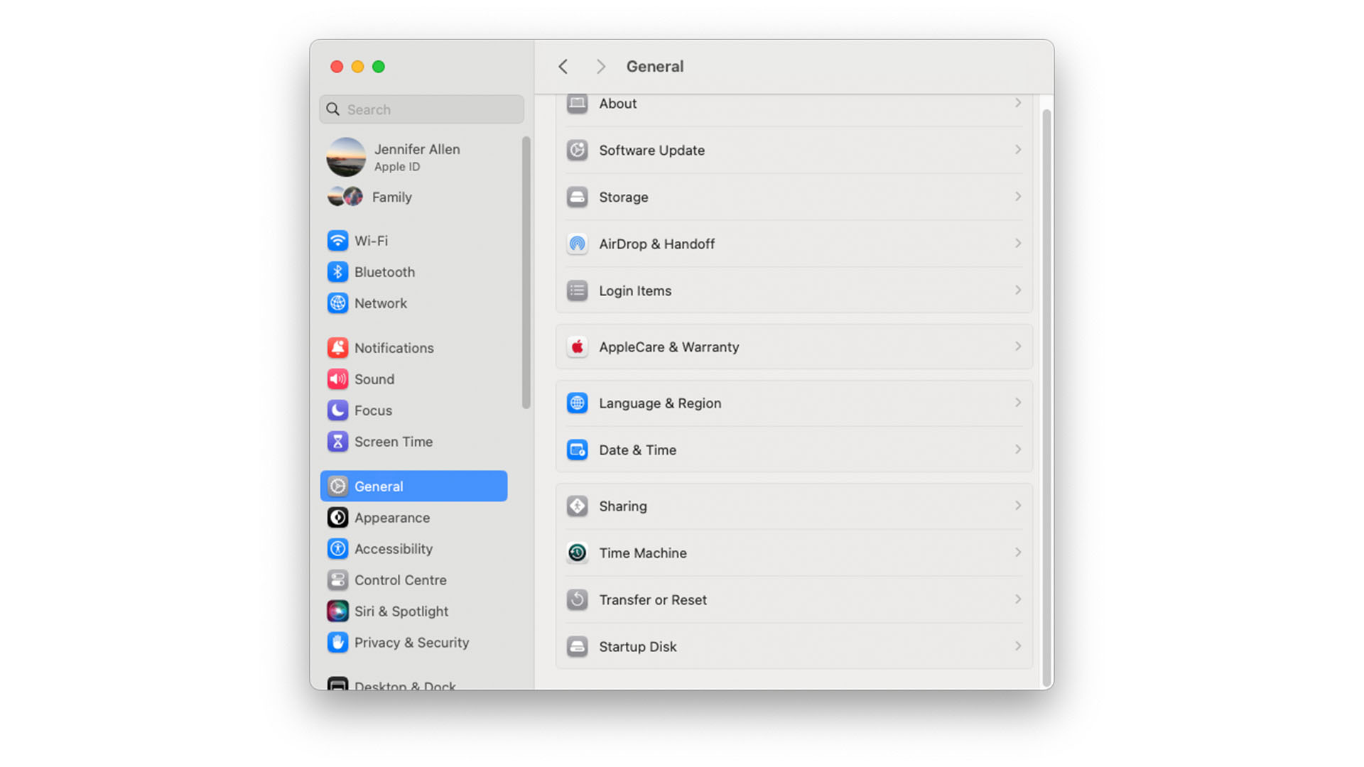 macOS System Settings with General settings displayed.