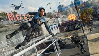 A player mantles a rail in Call of Duty: Black Ops 7's Haven Hollow Warzone update