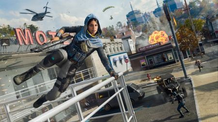 A player mantles a rail in Call of Duty: Black Ops 7's Haven Hollow Warzone update