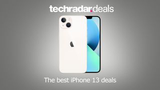 iPhone 13 deals graphic on a plain background with TechRadar logo