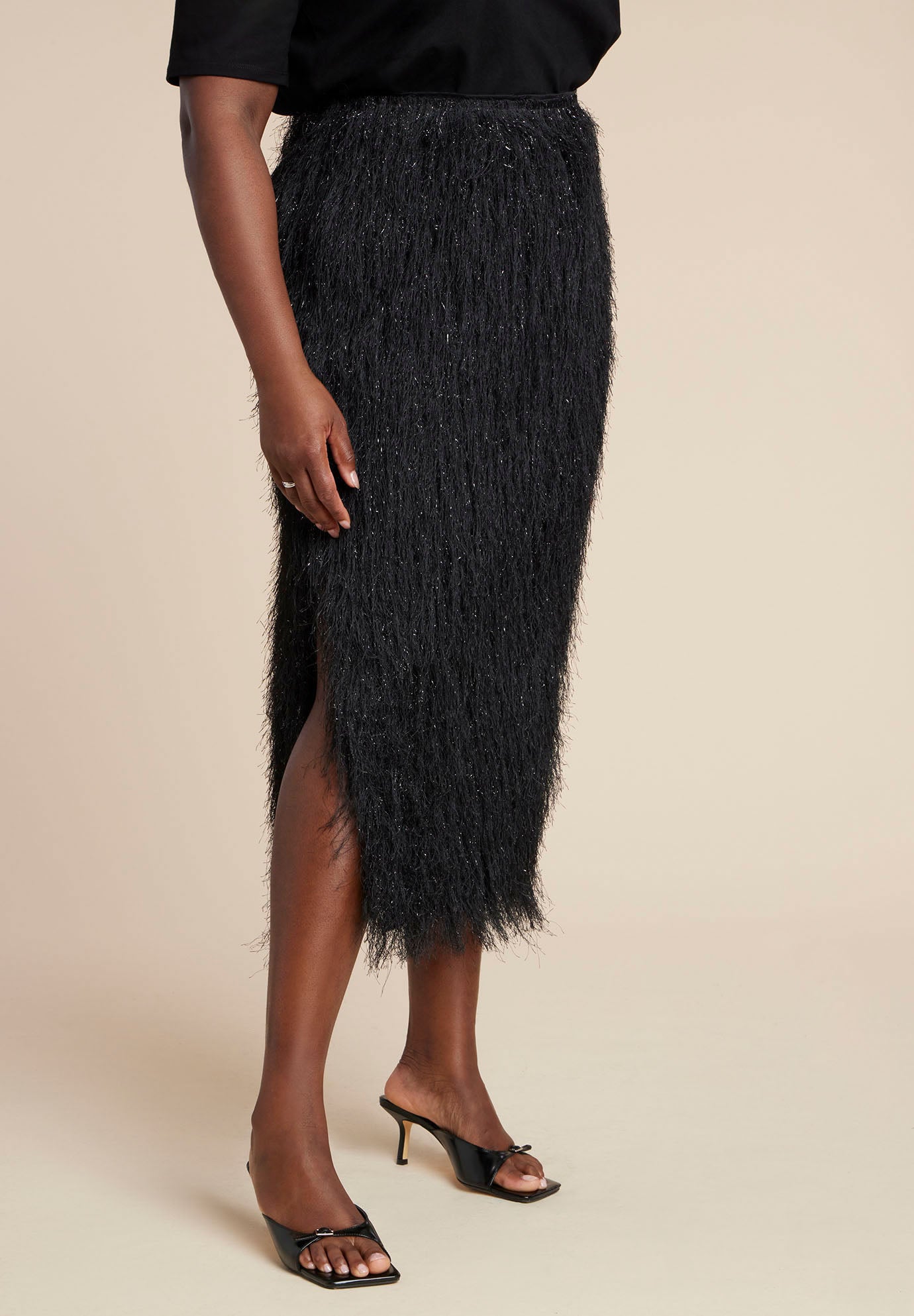 Sparkle Textural Fringe Column Skirt