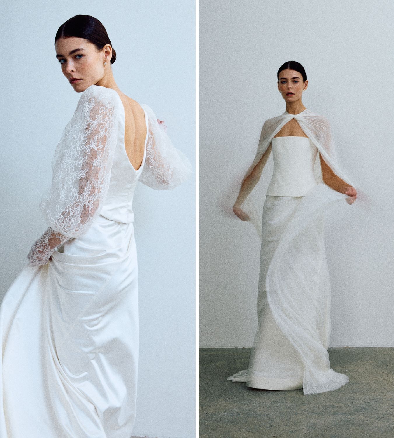 composite of a model wearing clover london wedding dresses