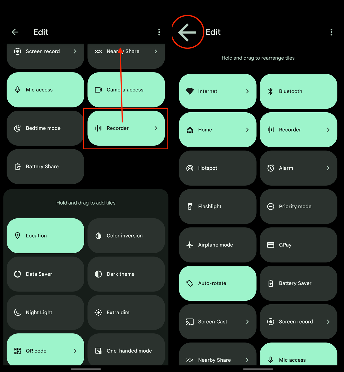 How to access Google Recorder from the Android Quick Settings menu