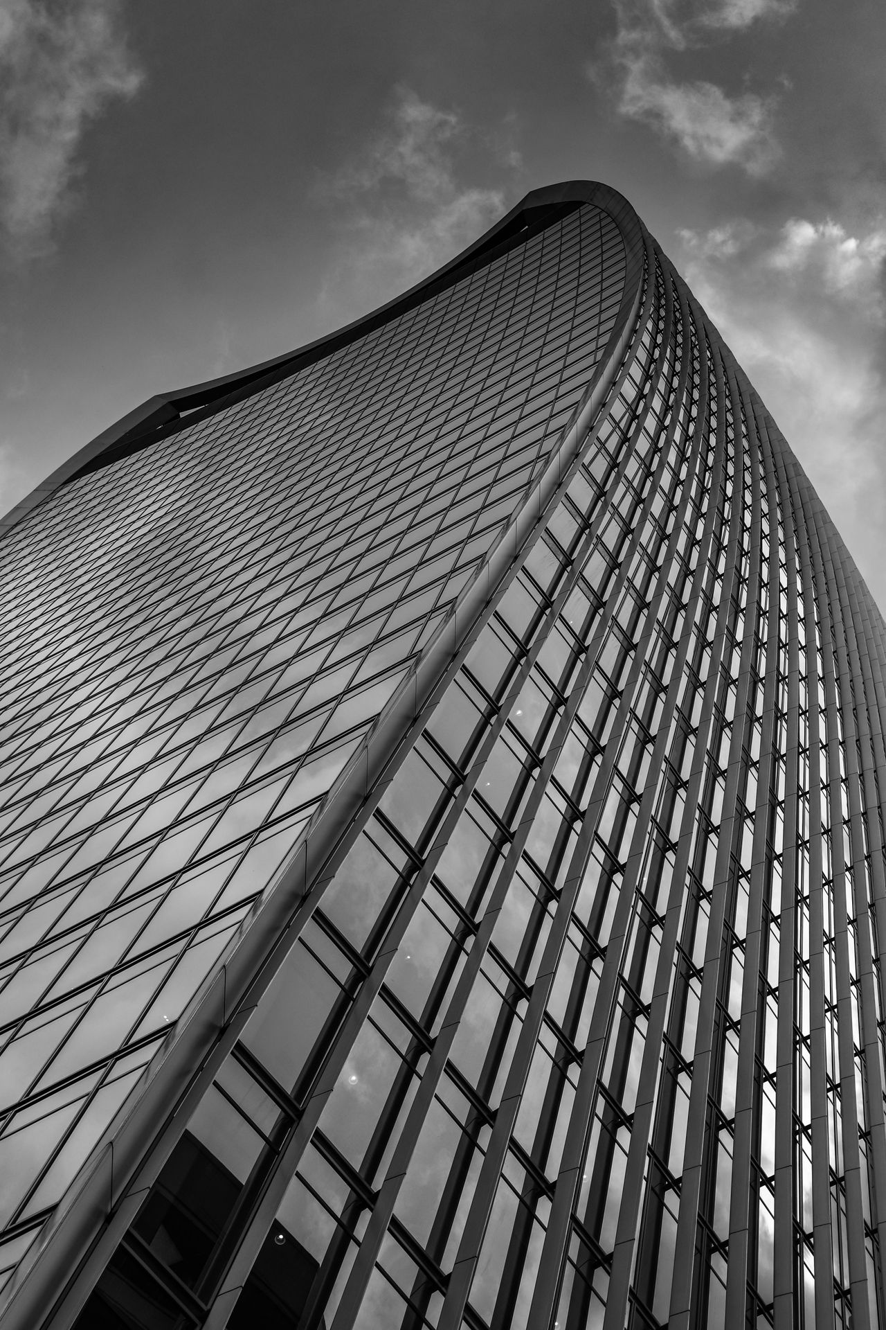 looking up a London high rise, monochrome photo