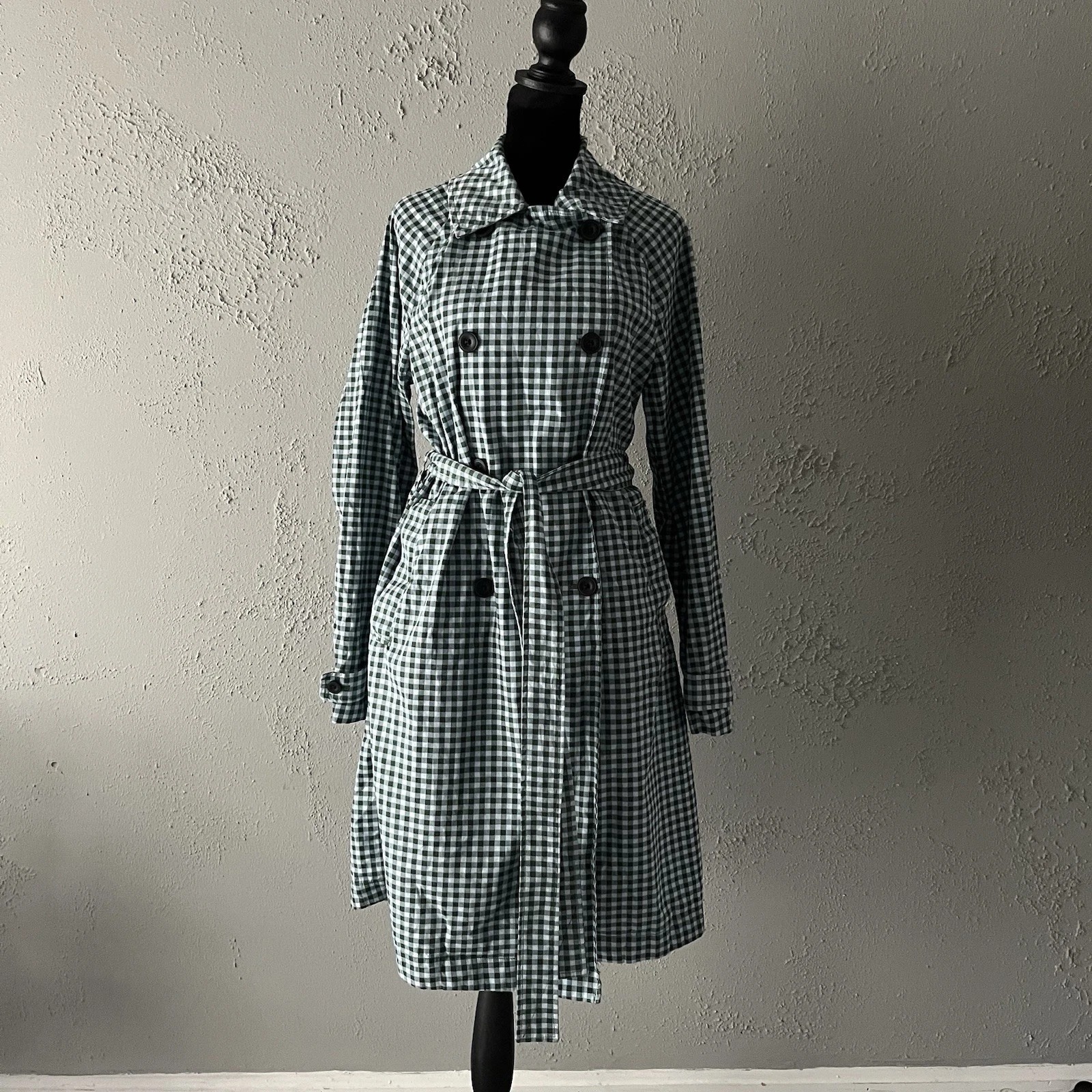 Unbranded, Blue and Green Plaid Gingham Trench Coat 