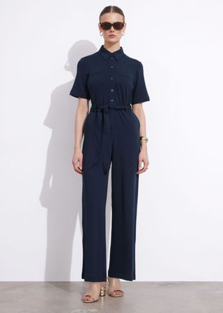 Belted Short Sleeve Jumpsuit