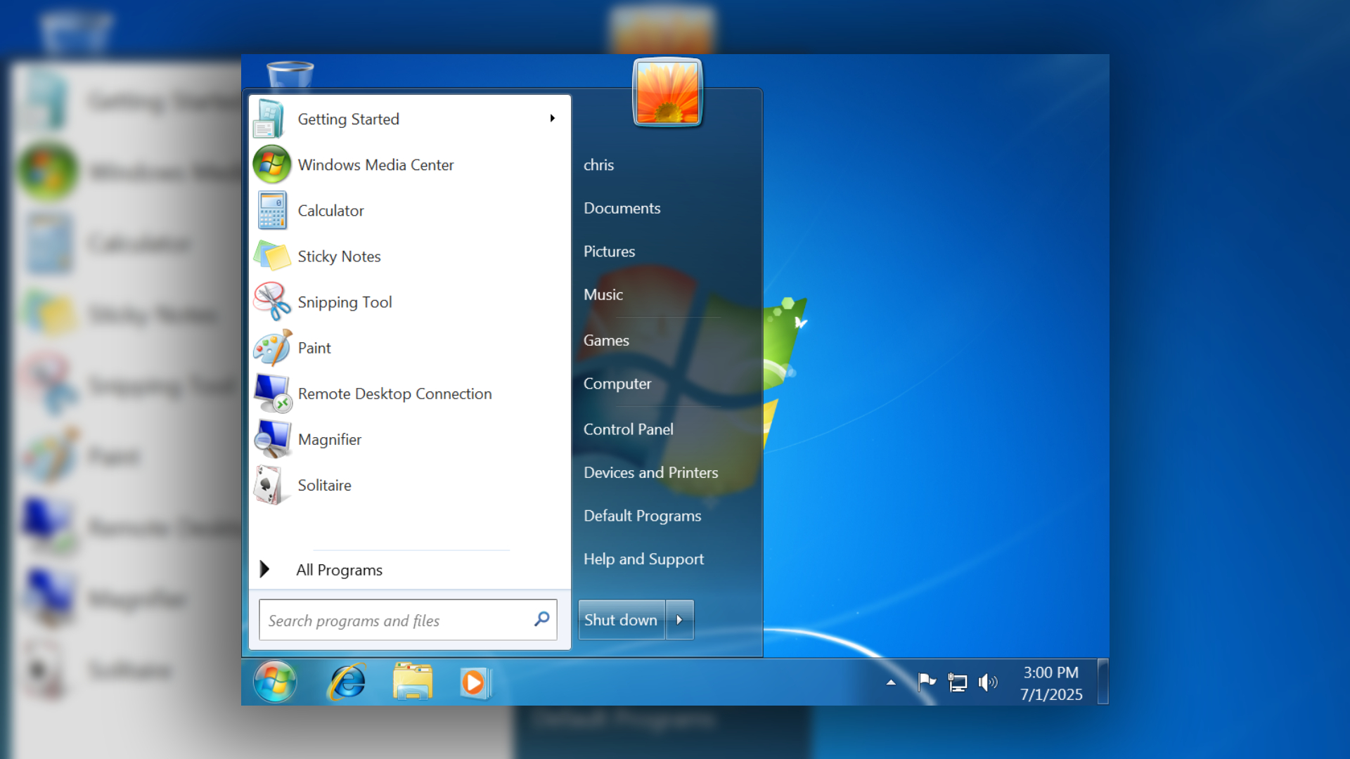 Windows 7 Aero start screen