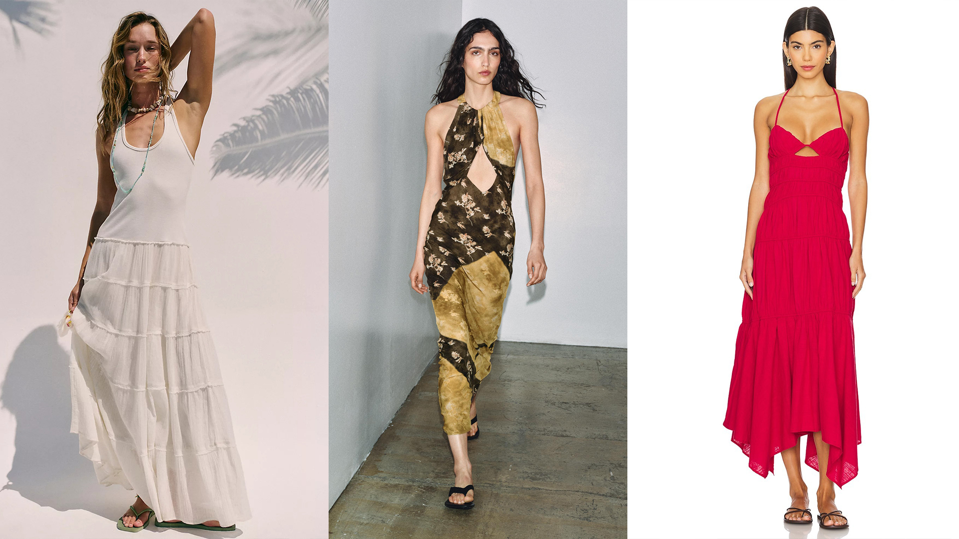 models wear clothing from each respective retailer