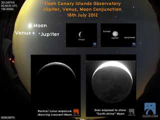 Jupiter, Venus and Earthshine Moon Seen by SLOOH