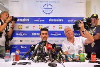 Julian Alaphilippe and Deceunick-QuickStep manager Patrick Lefevere on the second rest day of the Tour de France.