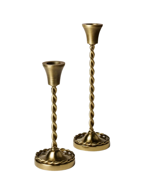 Set of 2 Braided Metal Taper Candle Holder