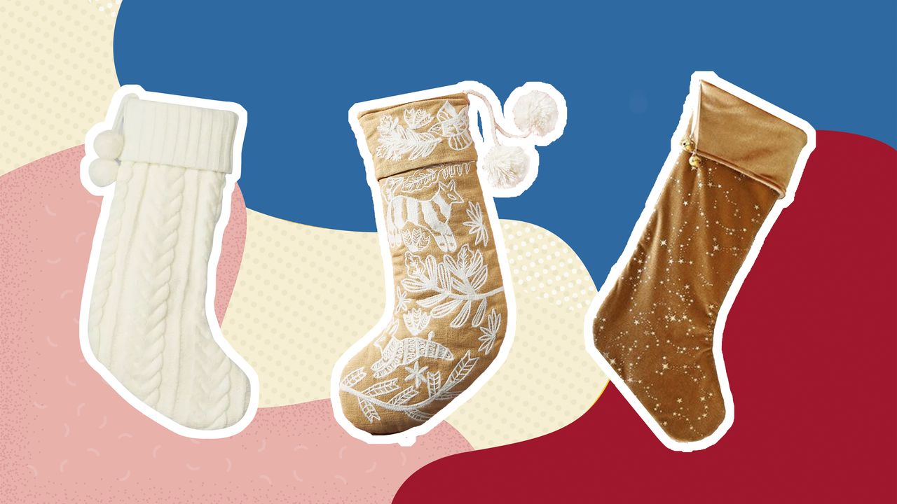 Collage of 3 neutral Christmas stockings