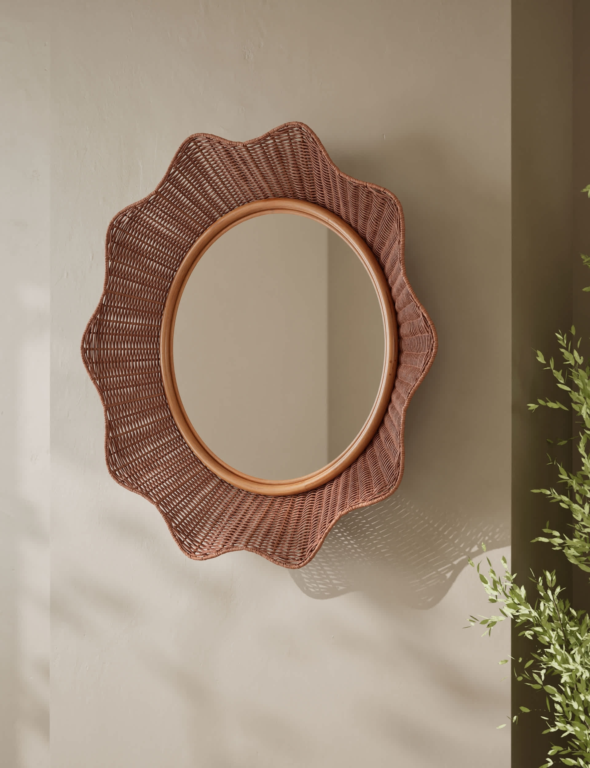 Rattan Flared Circle Wall Mirror