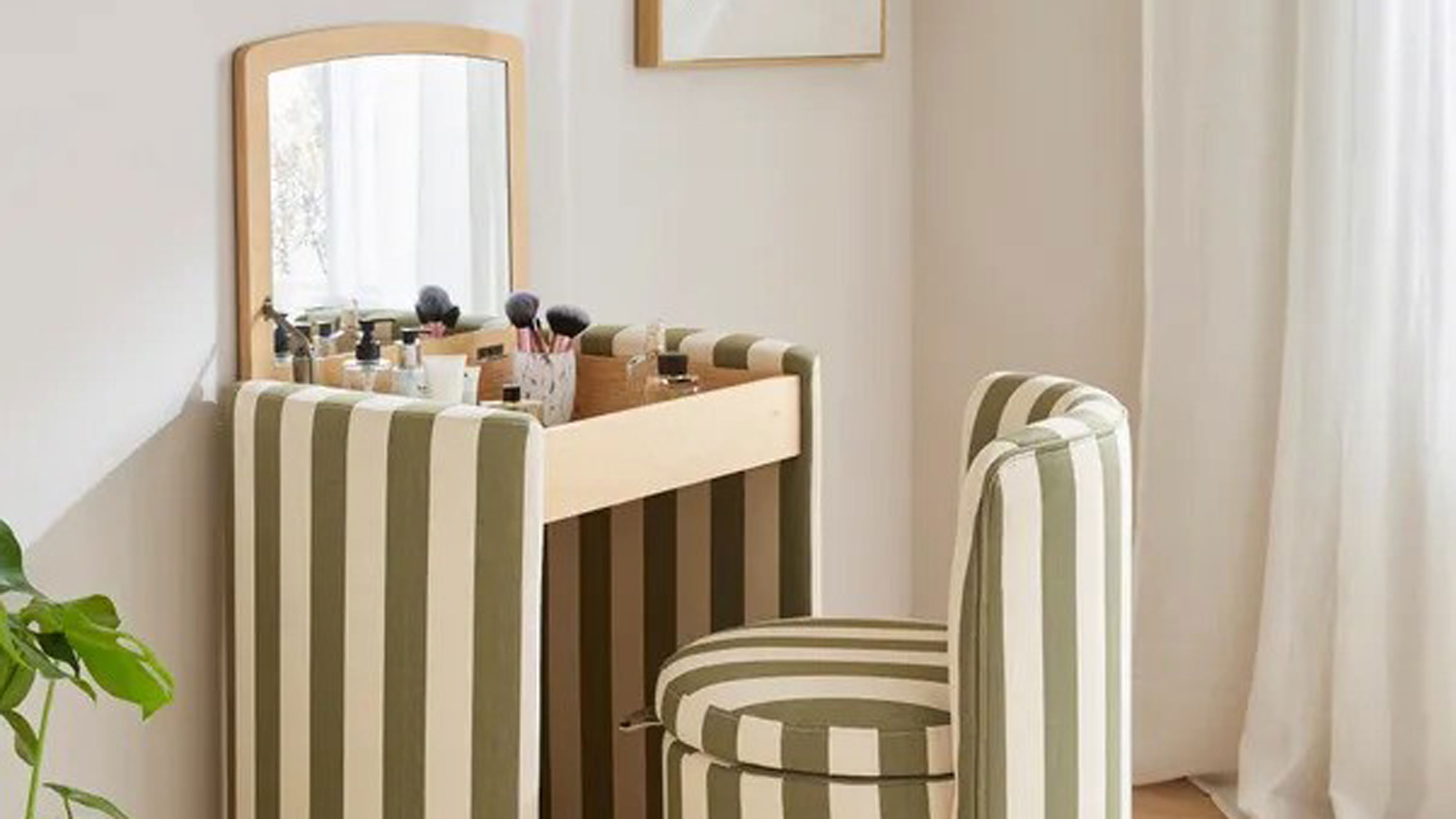 Green stripe dressing table with flip up mirror