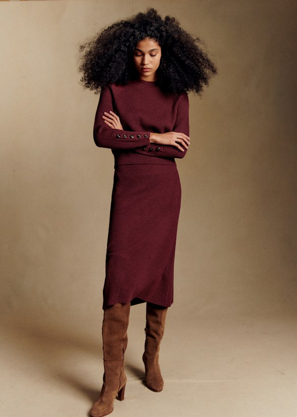 Naelle Skirt - Burgundy - Merino Wool - S&amp;eacute;zane