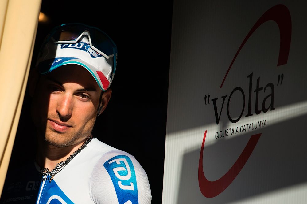 Davide Cimolai (FDJ) on the Volta Catalunya podium after winning stage 1