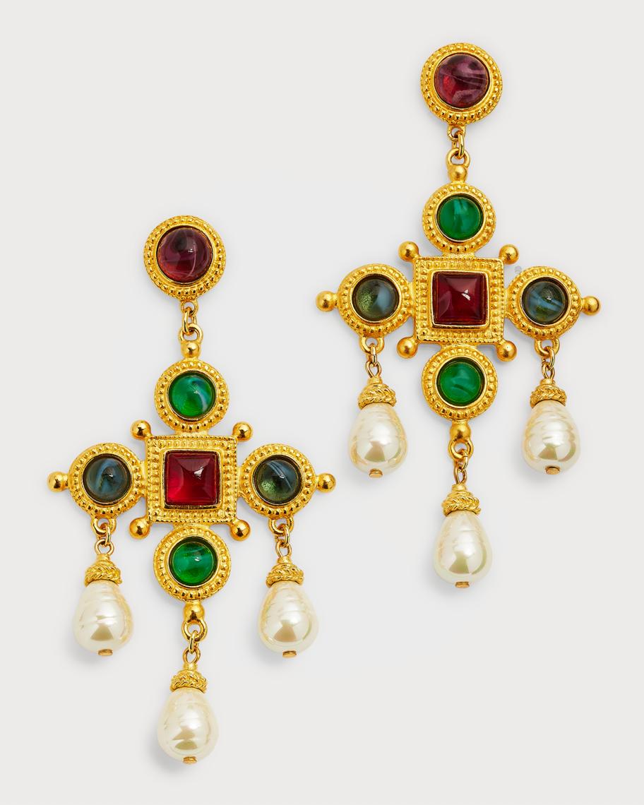 24k Gold Electroplated Pearly Drop Cross Earrings