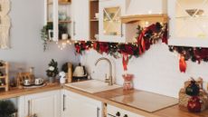 Kitchen decorated for Christmas 