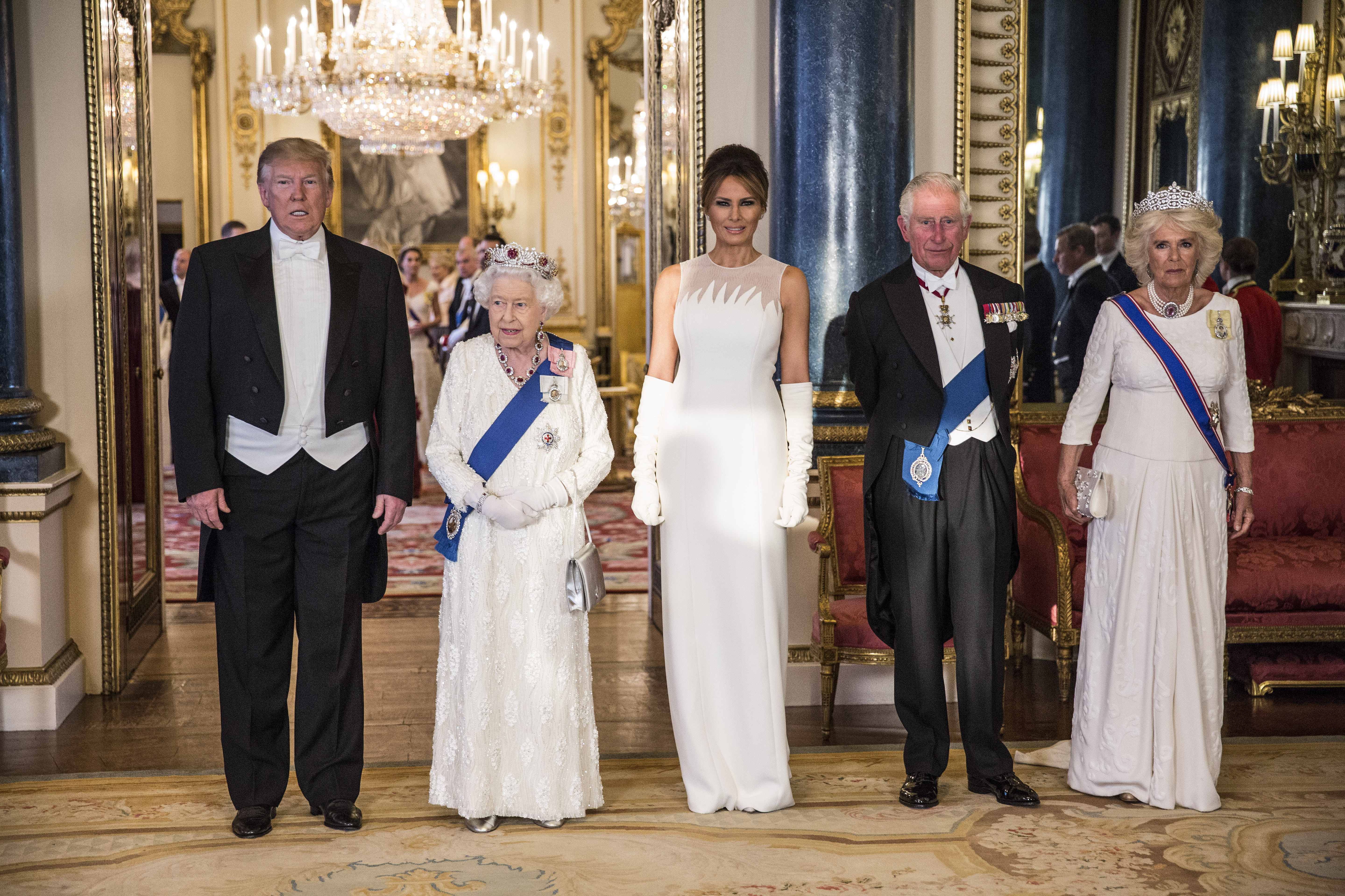 Donald Trump, Queen Elizabeth, Melania Trump, King Charles, Queen Camilla