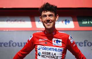 BAIONA, SPAIN - AUGUST 27: Ben O'Connor of Australia and Team Decathlon AG2R La Mondiale celebrates at podium as Red Leader Jersey winner during the La Vuelta - 79th Tour of Spain 2024, Stage 10 a 160km stage from Ponteareas to Baiona / #UCIWT / on August 27, 2024 in Baiona, Spain. (Photo by Dario Belingheri/Getty Images)