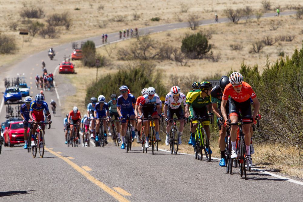 Robert Britton (Rally Cycling) gets on the front at the base of the final climb of stage 1 of the Tour of The Gila