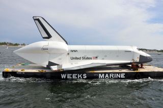 Space Shuttle Enterprise wing damage on barge