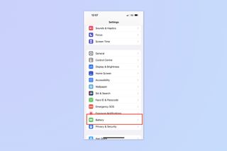 The iPhone Battery option in Settings