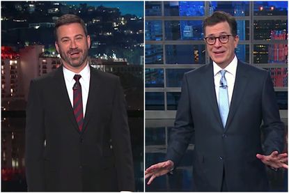 Colbert, Kimmel laugh at Trump "moron" comment