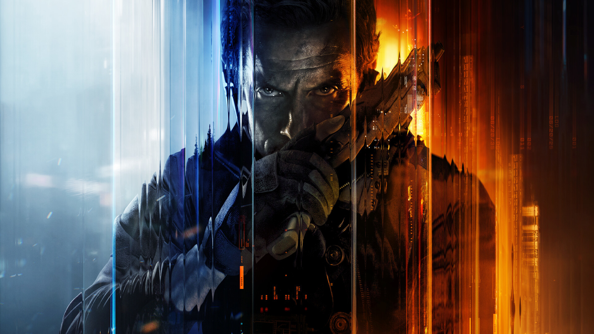 A close up of a man holding a gun during the reveal for Call of Duty: Black Ops 7. 