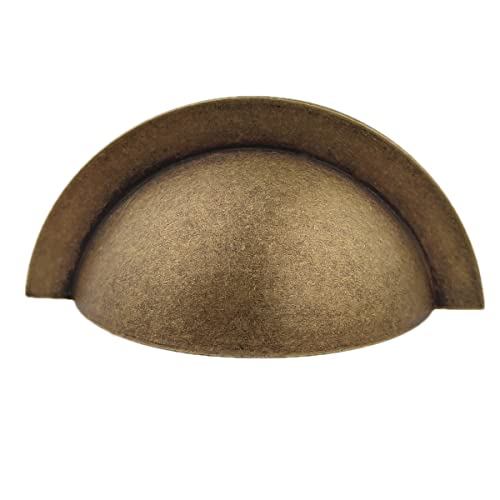 French Furniture Fittings Set of 6 Kitchen Cup Handles in Deep Antique Brass Finish, Half Round Semi Circle Shell Pull Handles for Kitchen Drawers Cc Size 64mm, by Fff.