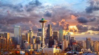 Skyline of Seattle at sunset