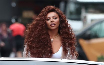 Jesy Nelson arrives at Global Radio Studios in Leicester Square to support 'Global's Make Some Noise Day' and promote her new solo single 'BOYZ' on October 08, 2021 in London, England.