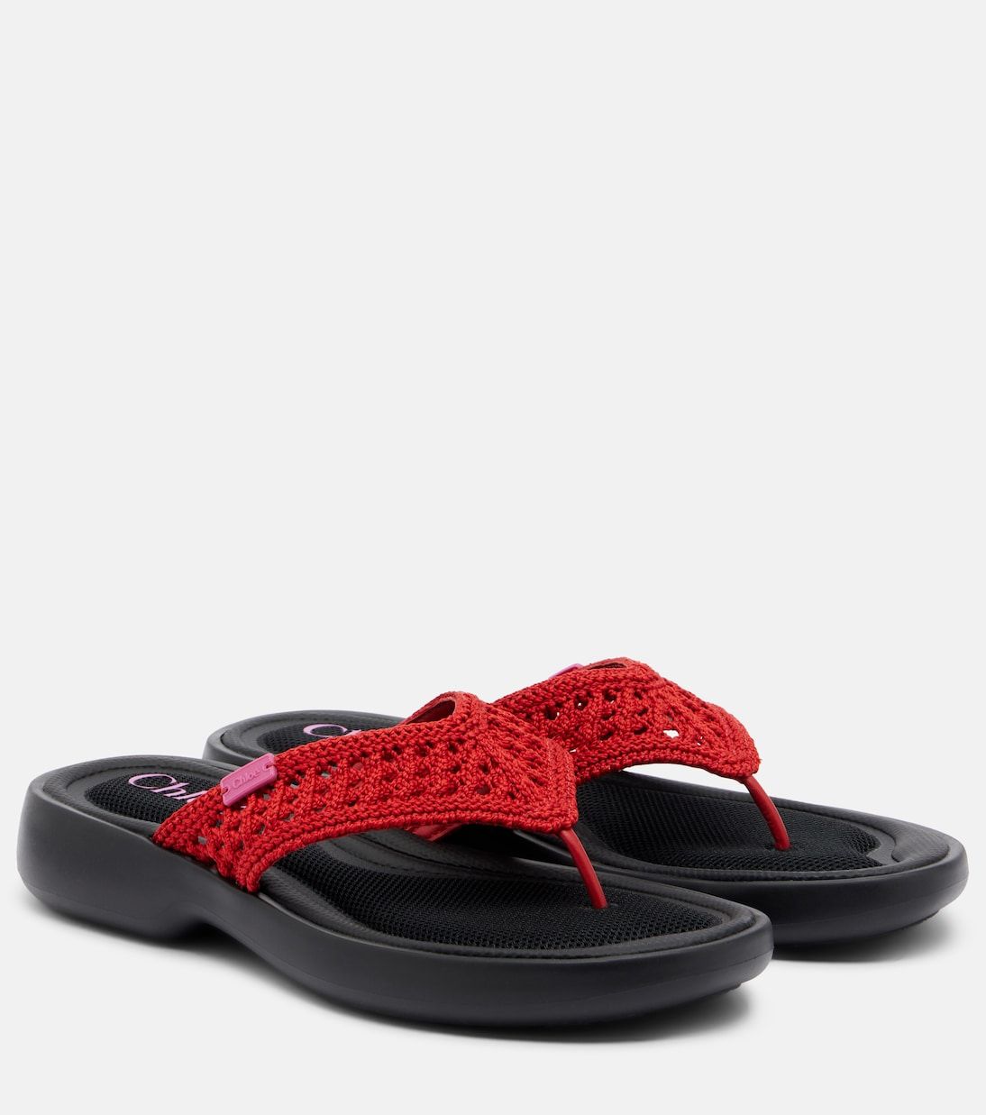Poolette Crochet Thong Sandals in Red - Chloe