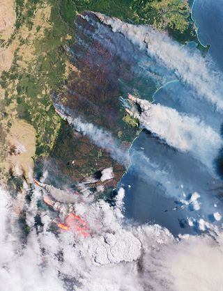 Smoke billowing off Australia as seen by ESA's Copernicus Sentinel-2 mission on Dec. 31, 2019.