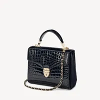 Midi Mayfair Bag in Black Patent Croc, $780 | Aspinal of London