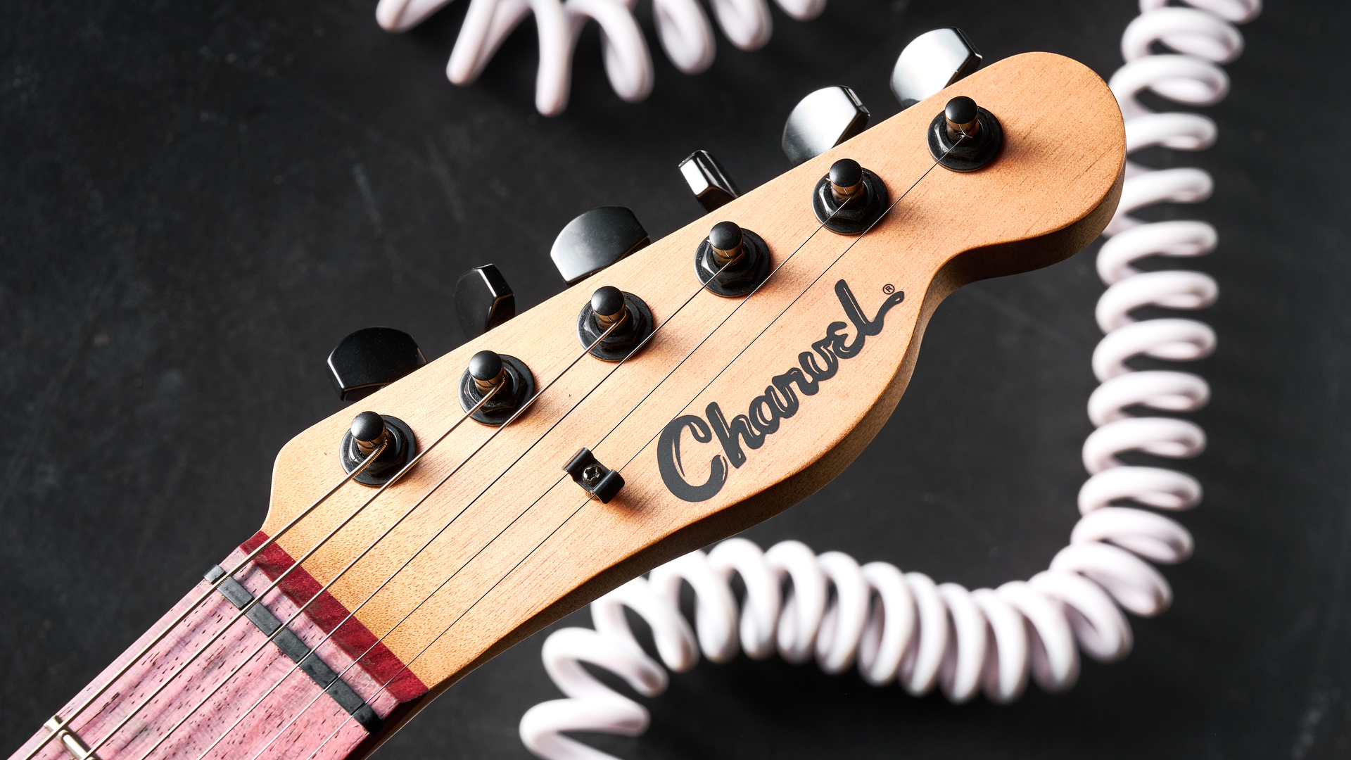 The headstock of the Charvel Standard Series San Dimas Style 2 SD2 HH HT electric guitar