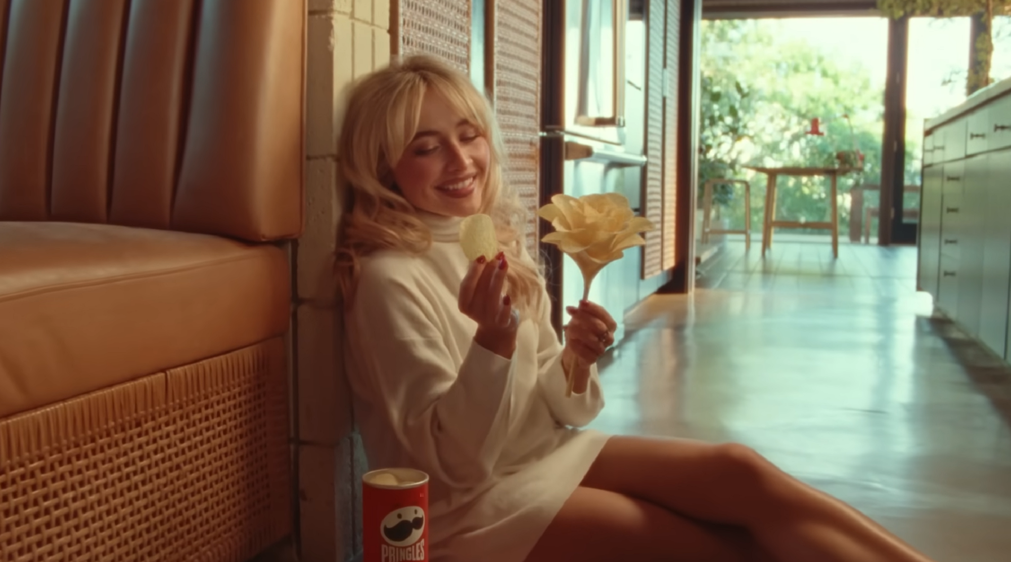 Sabrina Carpenter in a Super Bowl 2026 commercial for Pringles