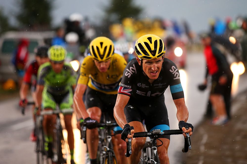 Geraint Thomas leads Chris Froome during stage 12.