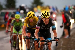 Geraint Thomas leads Chris Froome during stage 12.