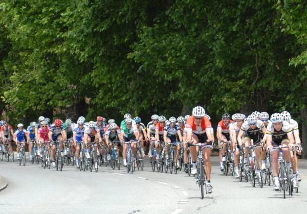The men's peloton rides along Mounts Bay Road.
