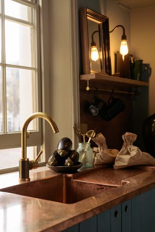 A kitchen countertop made from copper