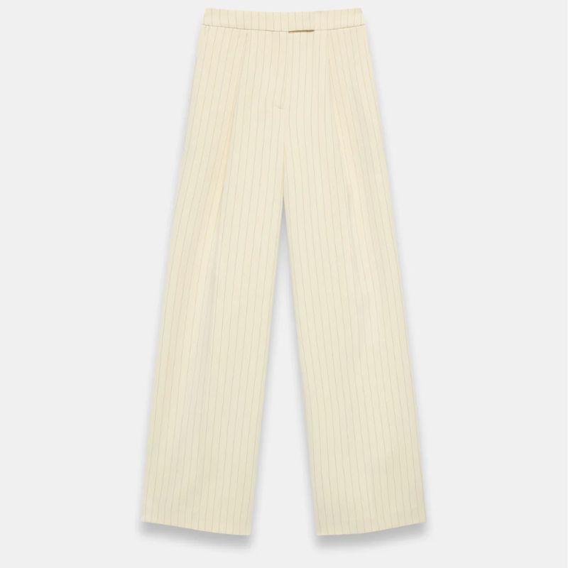 yellow pinstripe wide leg trousers