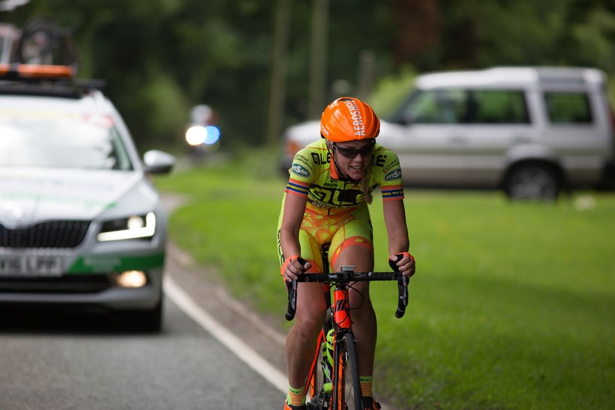Emilia Fahlin (SWE) of Ale-Cipollini Cycling Team manages to break away from the peloton during stage 4 of the Aviva Women's Tour 2016