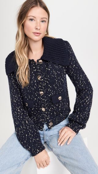 Navy Metallic Merino Cardigan