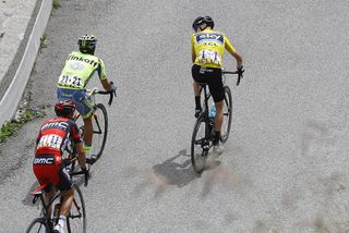 Chris Froome (Team Sky) looks back at Alberto Contador (Tinkoff)