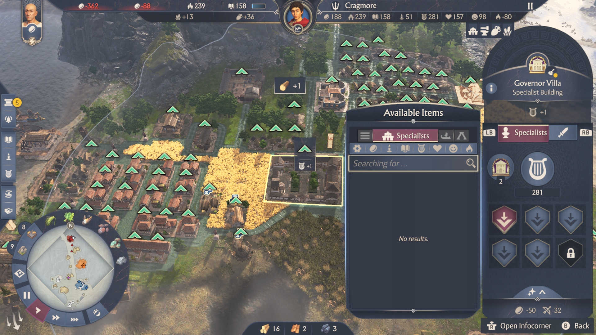 The specialists slots in the Governor's Villa in Anno 117 Pax Romana