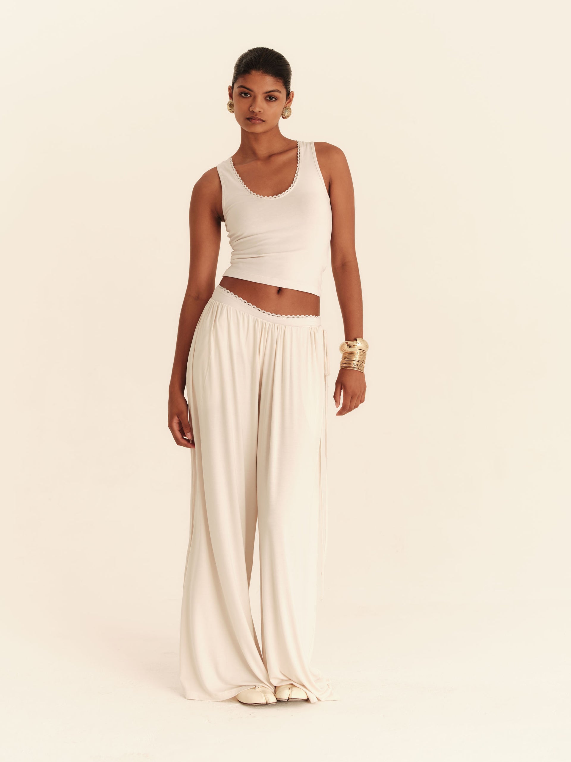 Babydoll Flare Pants - Pearl - Pearl / Xs