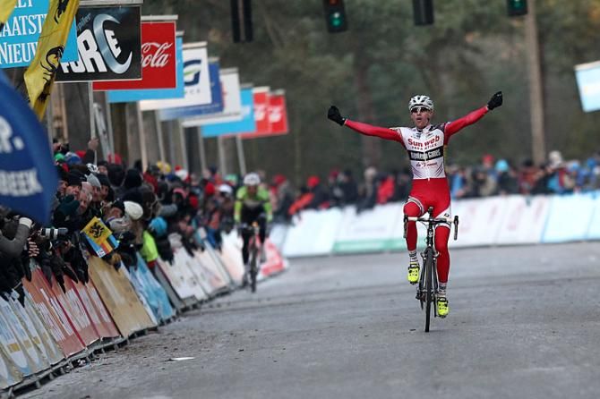 Klaas Vantornout celebrates victory.