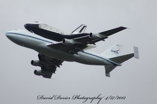 David Dozier took this great shot of Enterprise and its 747 jet carrier aircraft during the prototype orbiter's final flight on April 27, 2012.