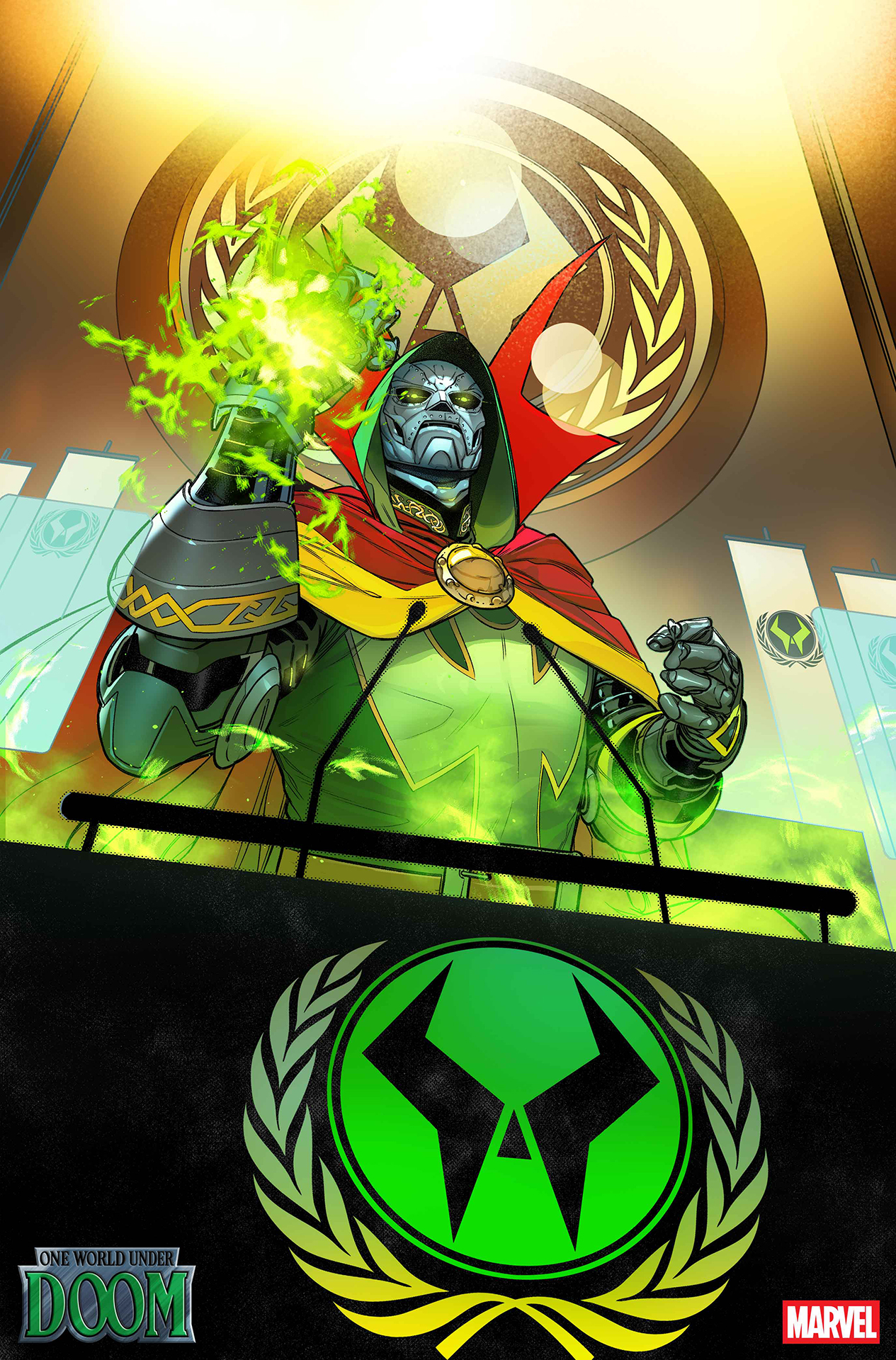 Doctor Doom ahora es el Hechicero Supremo, y los Vengadores y los Cuatro Fantásticos harán algo al respecto en el primer vistazo de One World Under Doom #1.